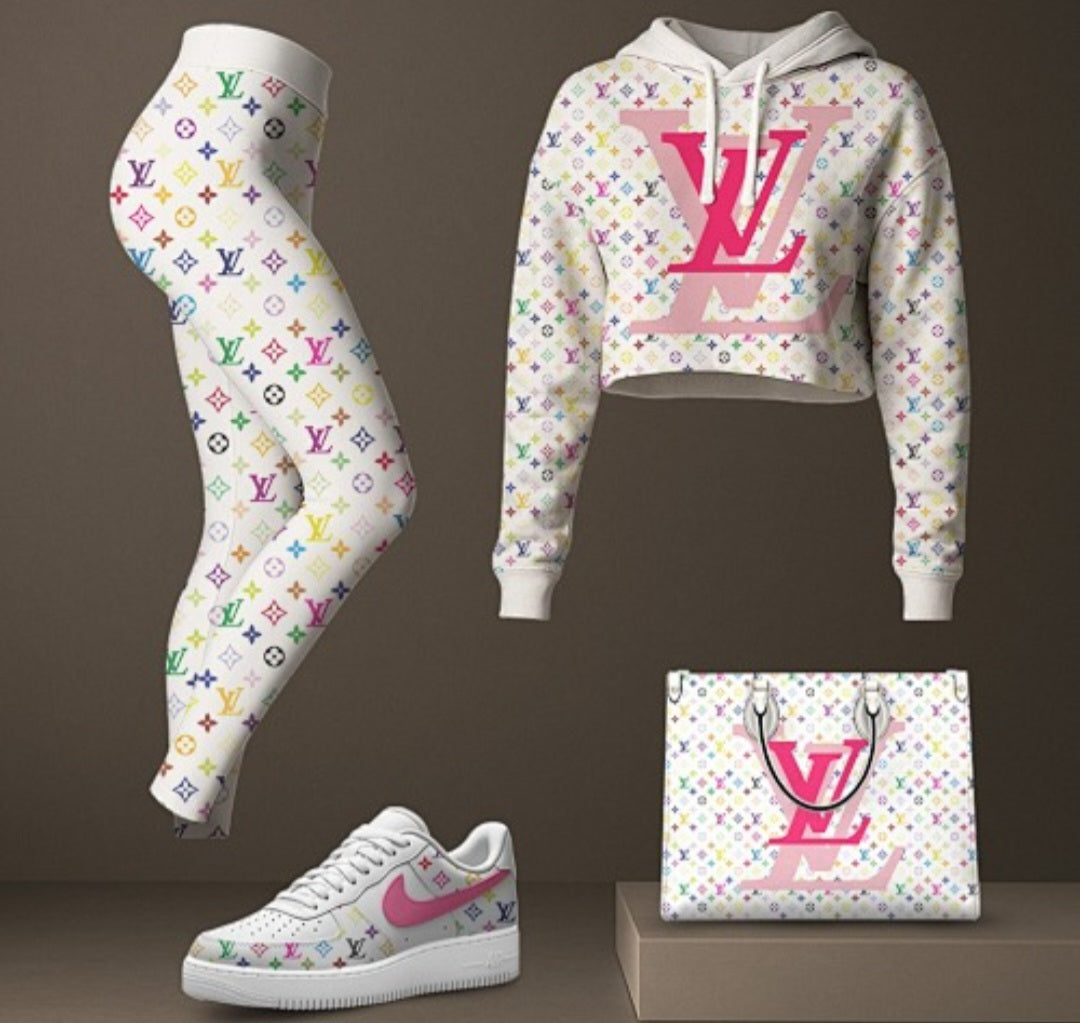 2 piece Cropped Sweatshirt and athletic leggings set