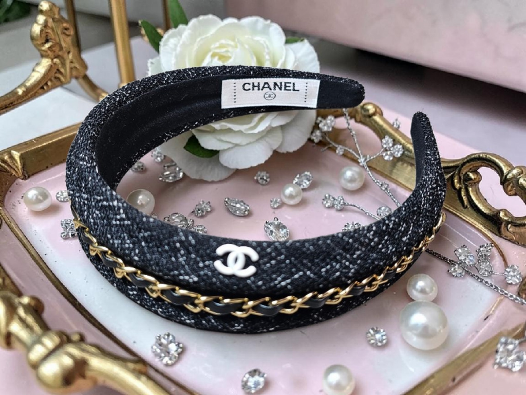 Cc Logo Black, White & Gold Denim Headband