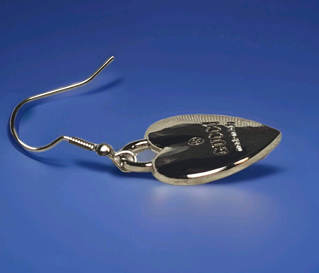 Silver Gucci Charm Heart Drop Earrings