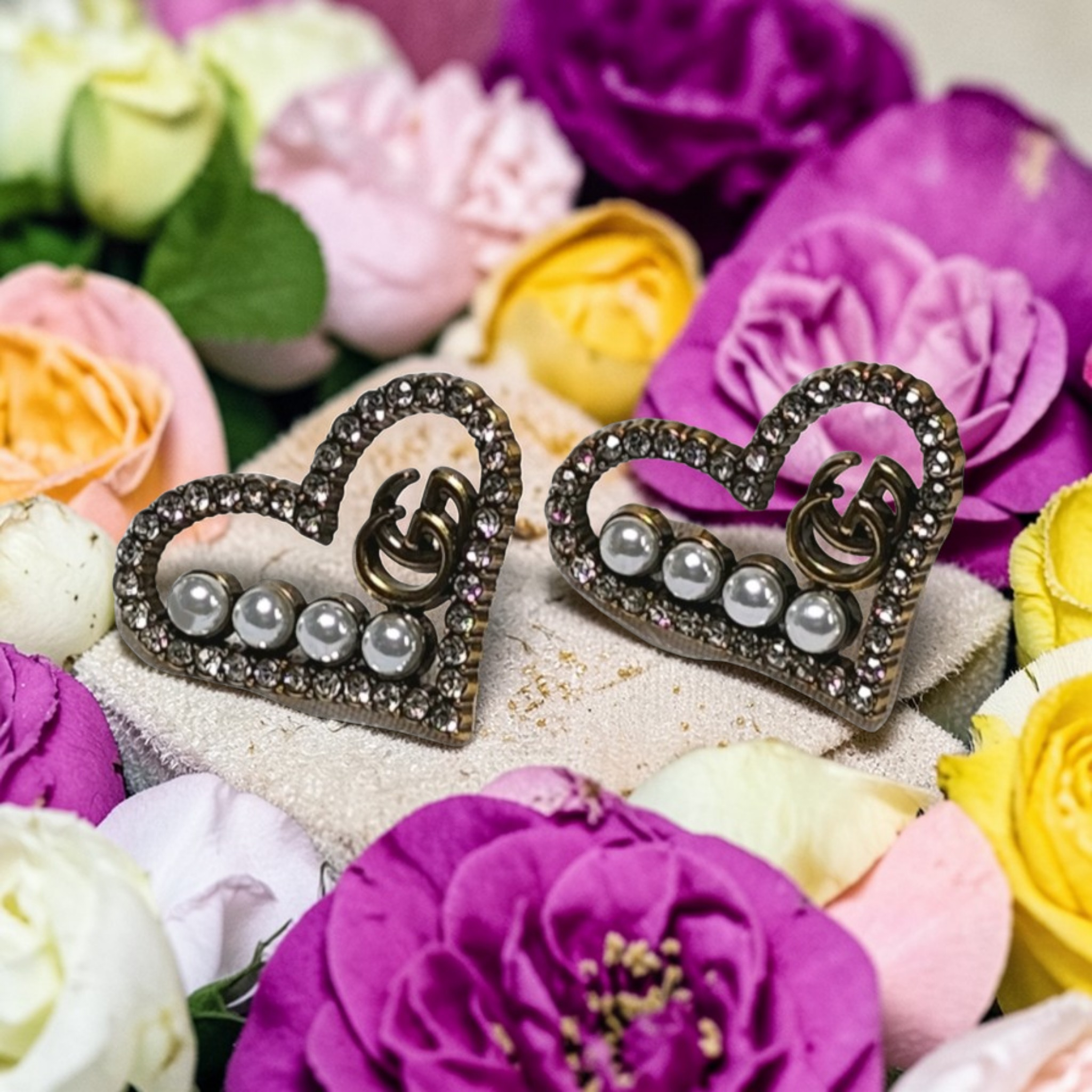 Gucci Antique Gold Charm Heart Pierced Stud Earrings