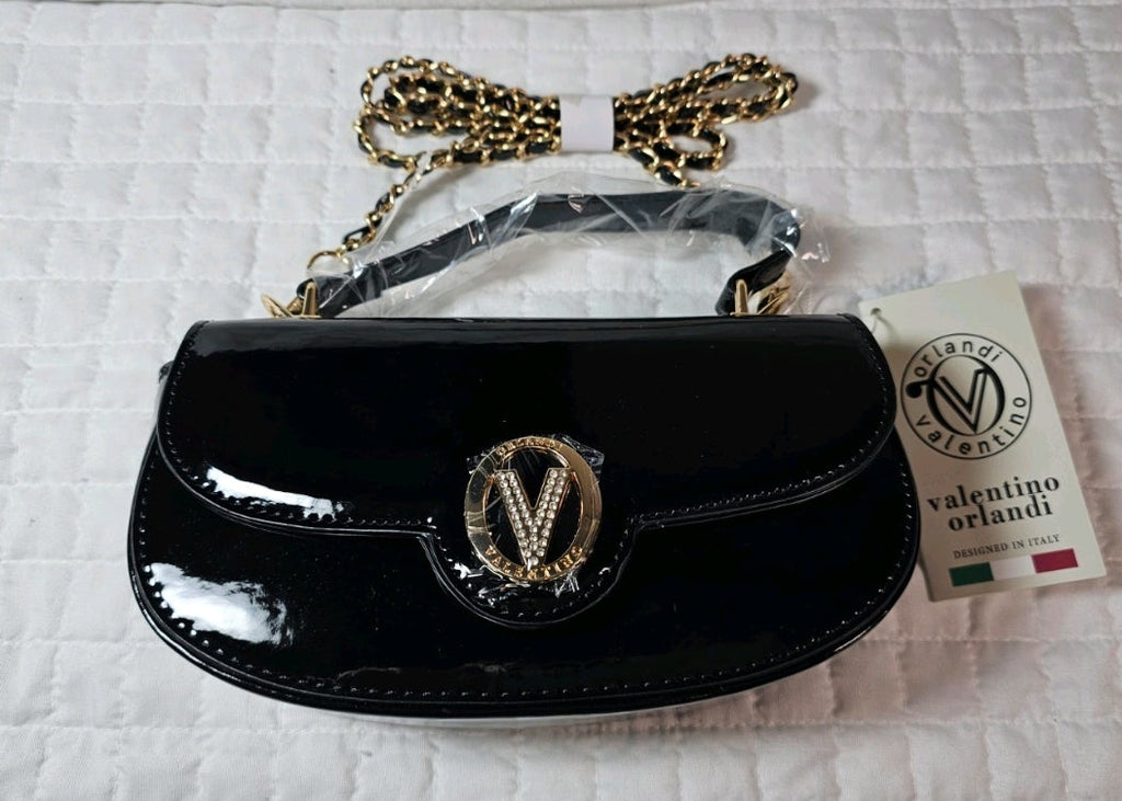Valentino Orlandi Black Patent Leather Crossbody Bag