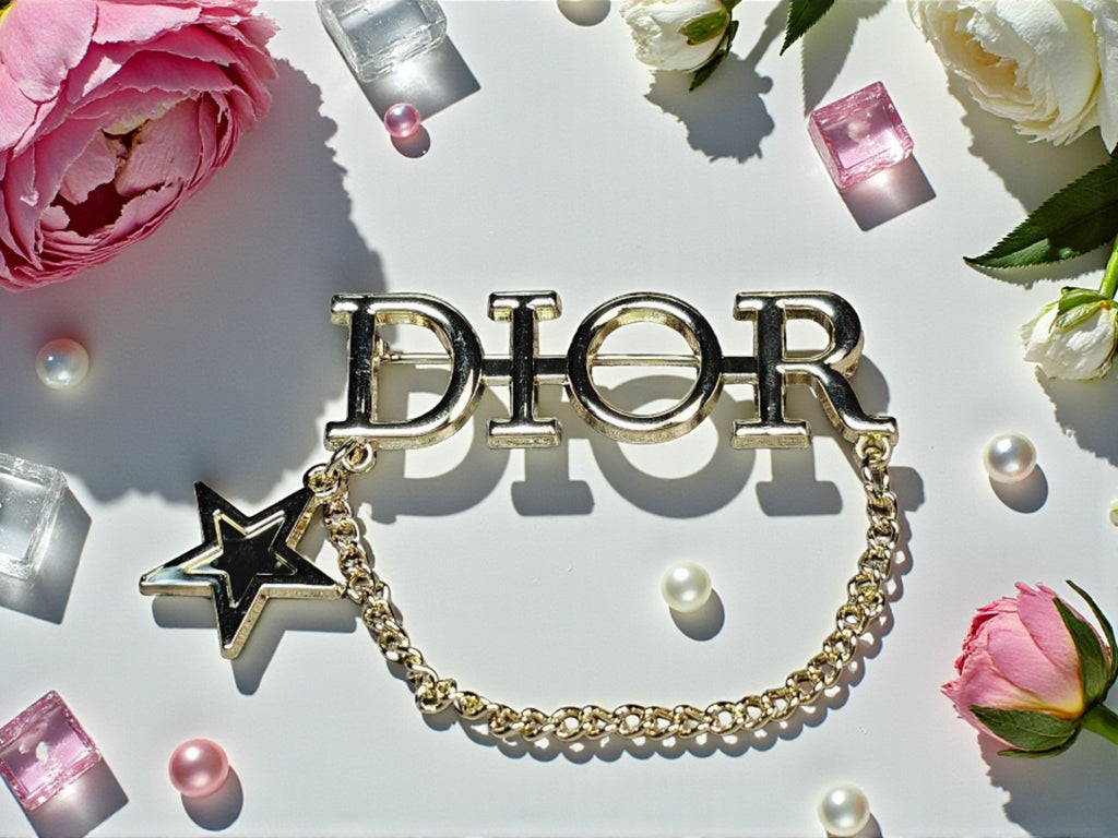 18K gold plated DIOR Logo Statement Pin Brooch