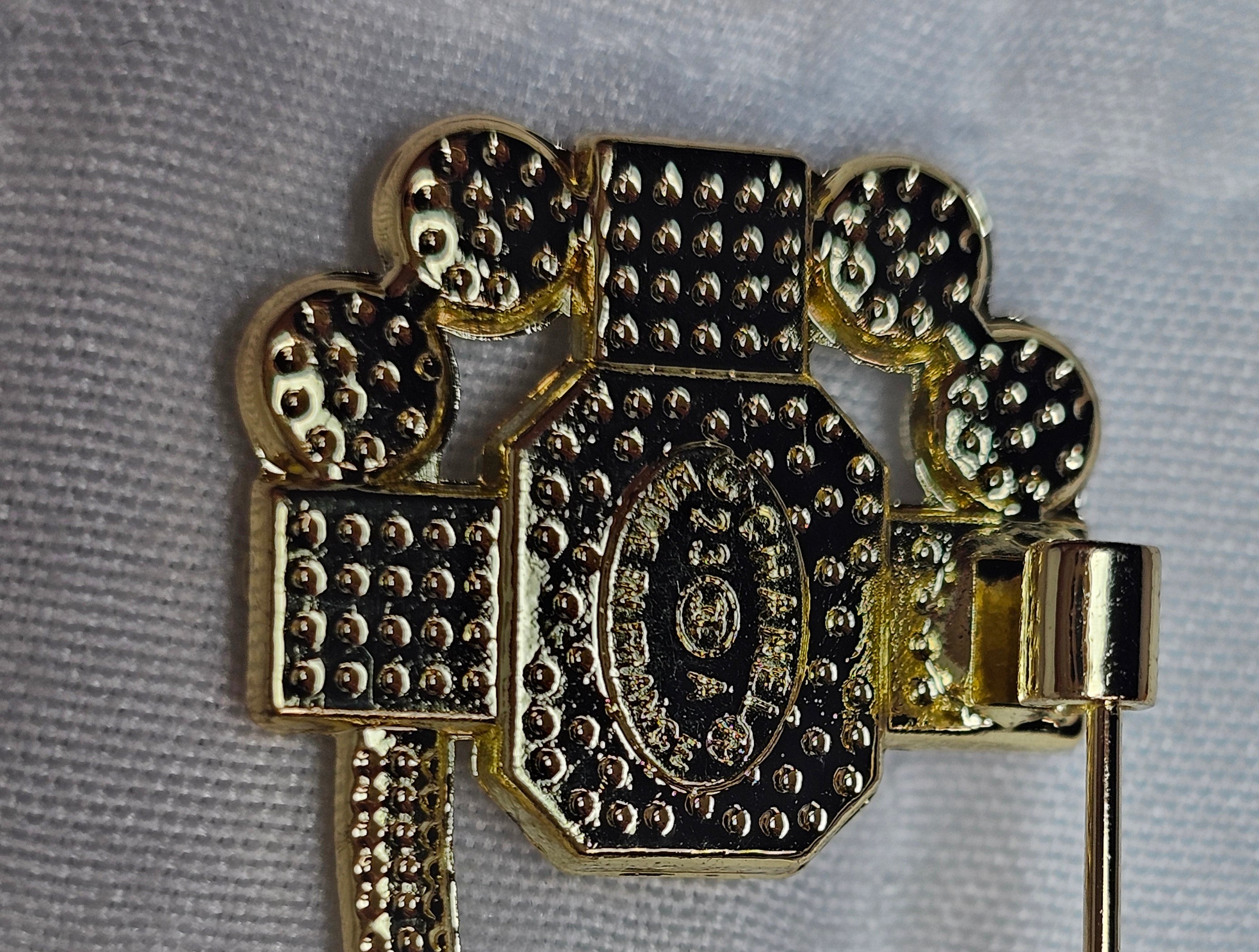 Gold Charm Safety Pin Brooch