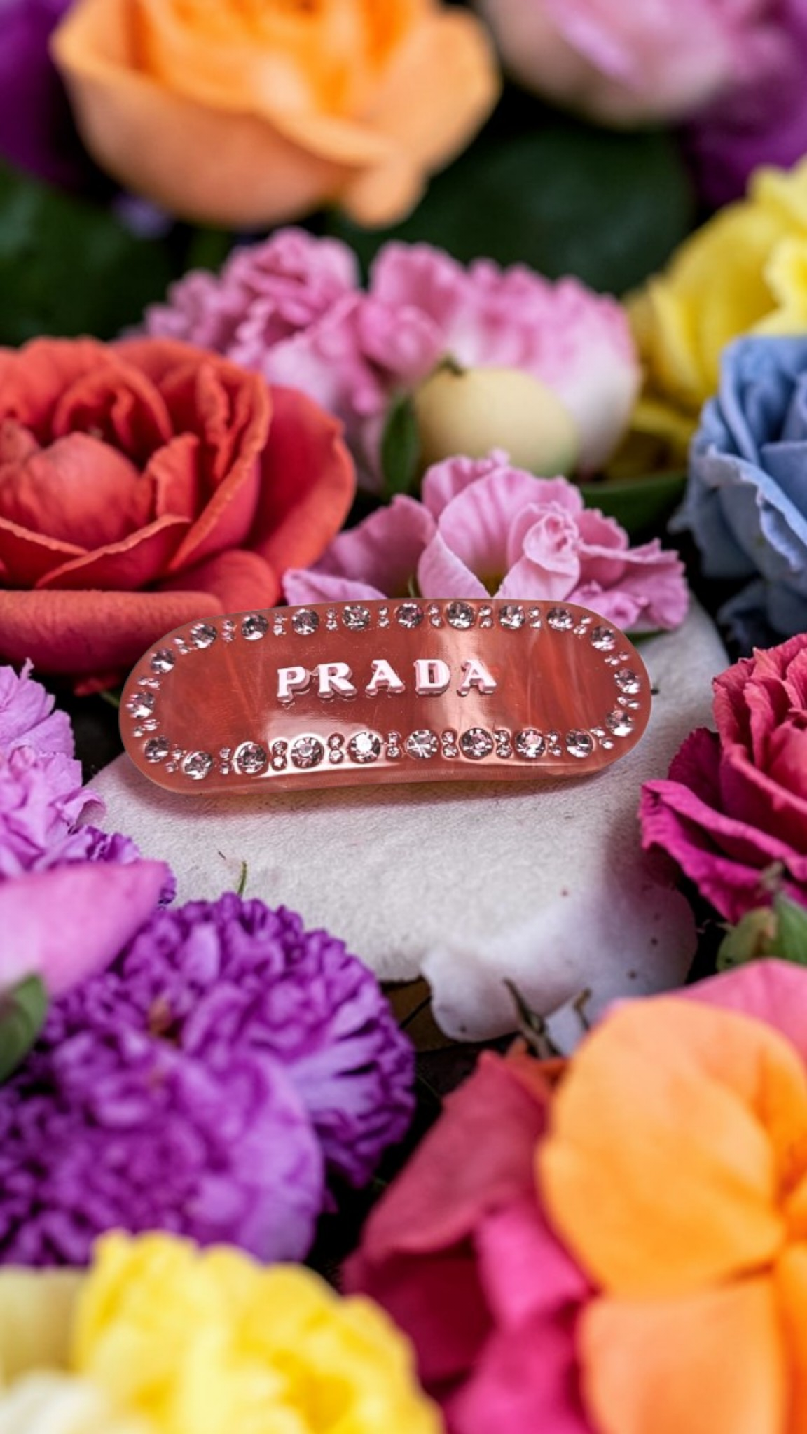 Hot Pink Prada Logo Sparkling Stone Hair Clip