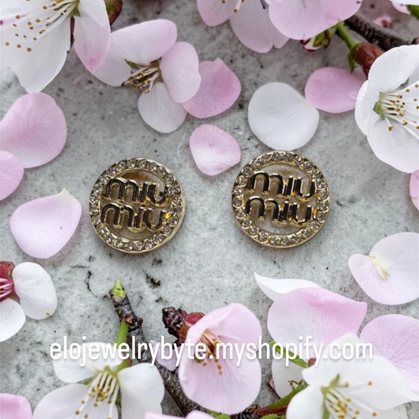 MIU MIU Logo Charm Gold Earrings