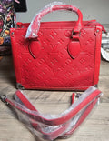 Fire Red monogram Convertible Crossbody Handbag w/ Silver Feet Accents
