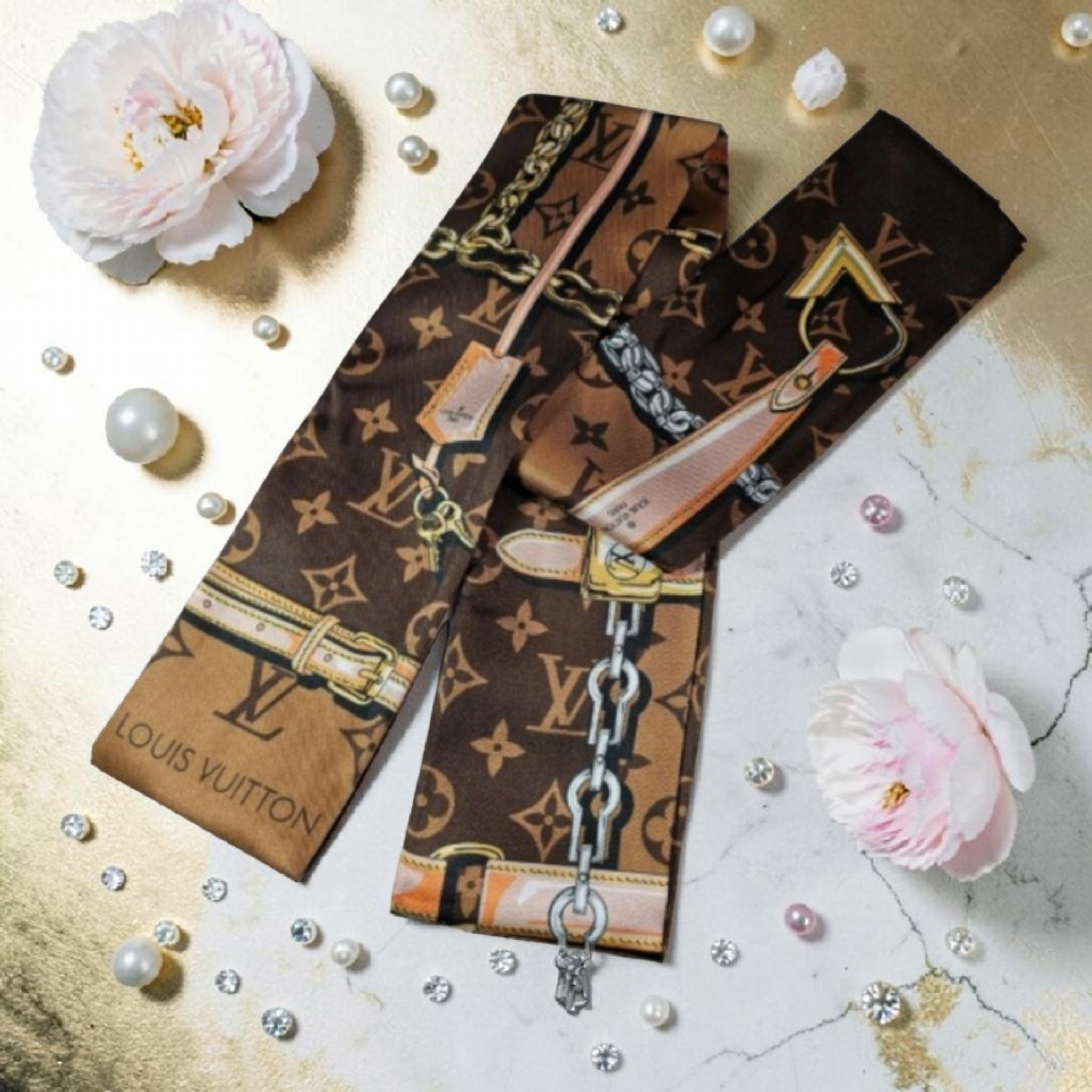Louis Logo Bag Scarf Hair Accessory Tagged 100% Silk