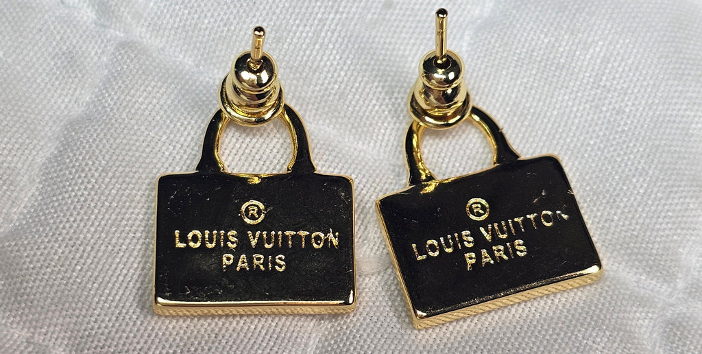 Gold and Black purse Pierced Stud Earrings