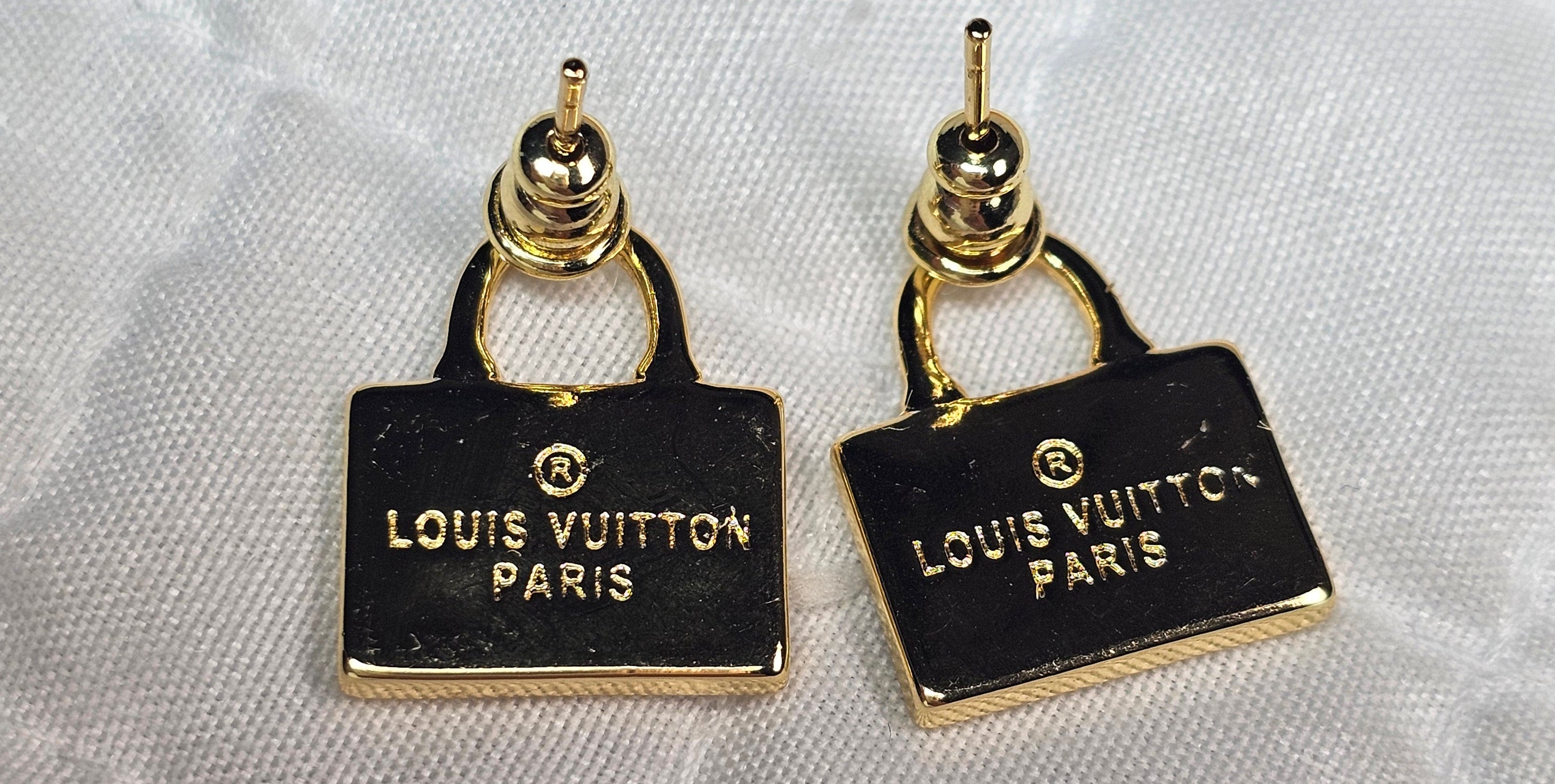 Gold and Black purse Pierced Stud Earrings