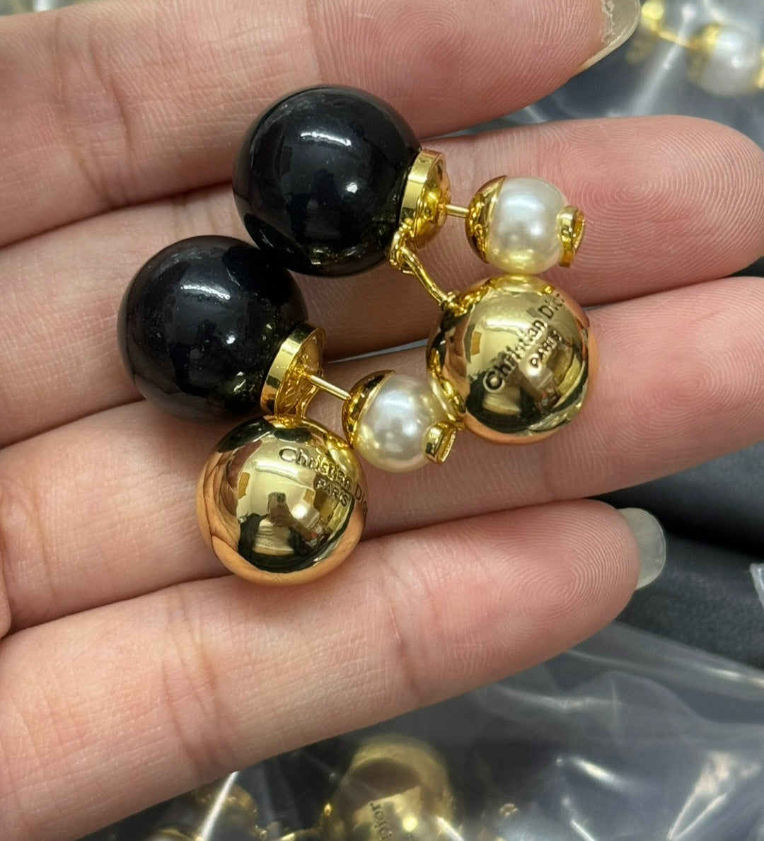 18K gold plated Black CD Logo Dangle Earrings
