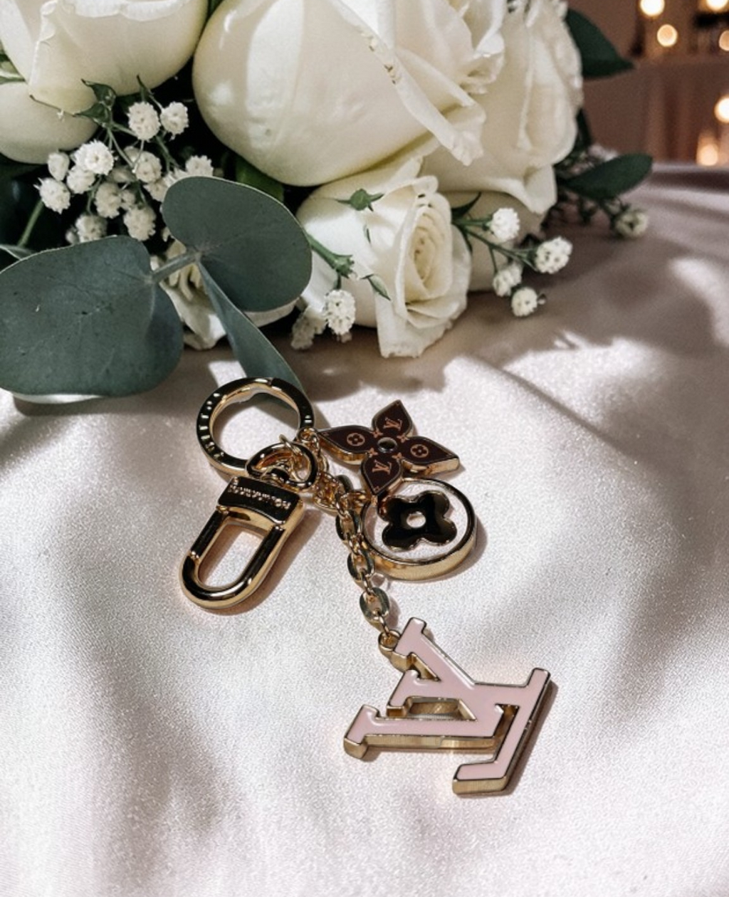 Pink Louis Vuitton Large Logo Charm Keychain Bag Accessory