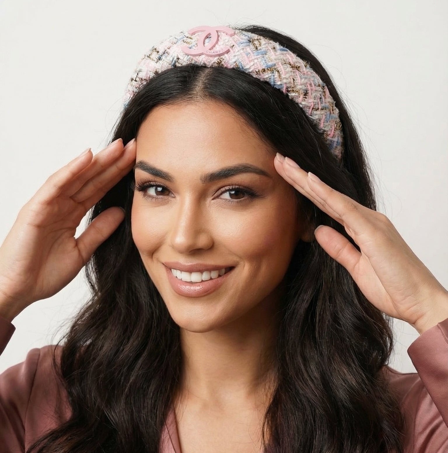 Chanel logo Charm Pink Tweed Headband