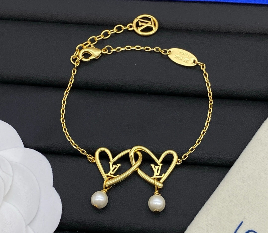 L Logo Double Heart Chain Bracelet