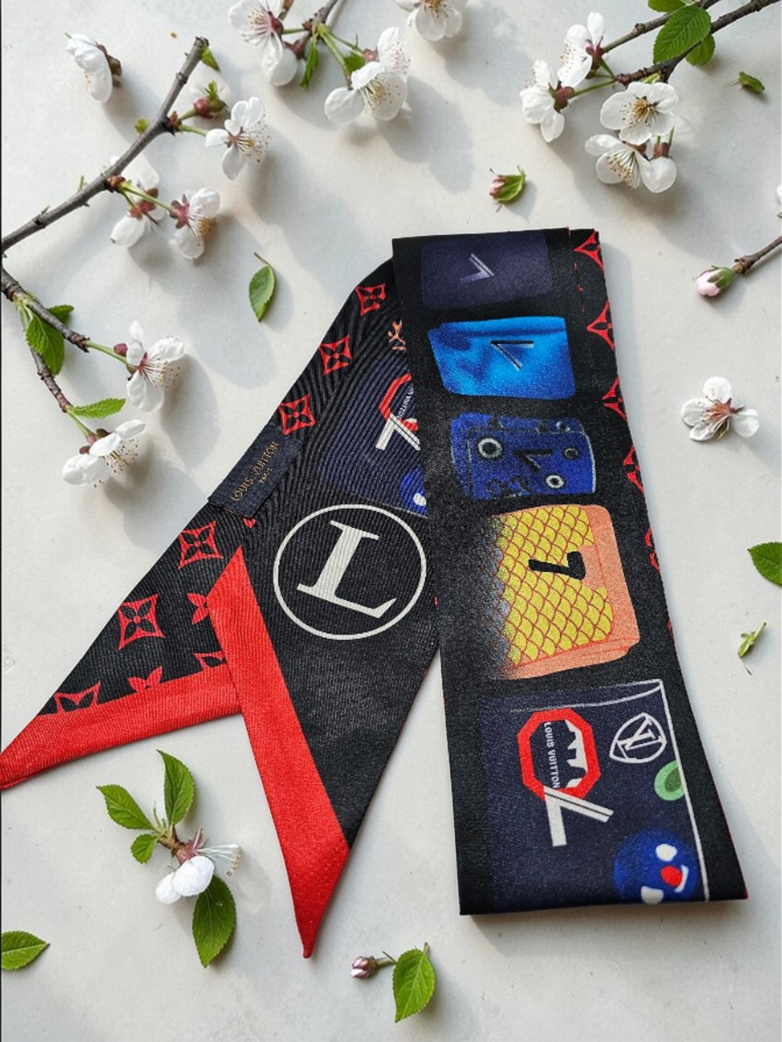 Louis Vuitton Logo Bag/ Hair Scarf Accessory Tagged 100% Silk