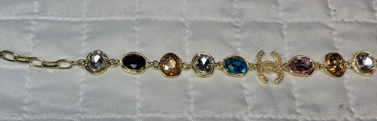 C Logo multicolor gemstone Link Bracelet