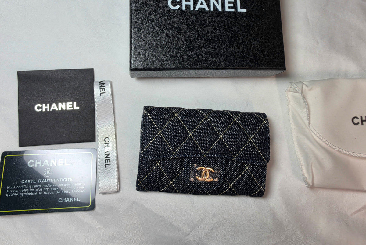 C Logo Black Wallet with Contrast Stitching