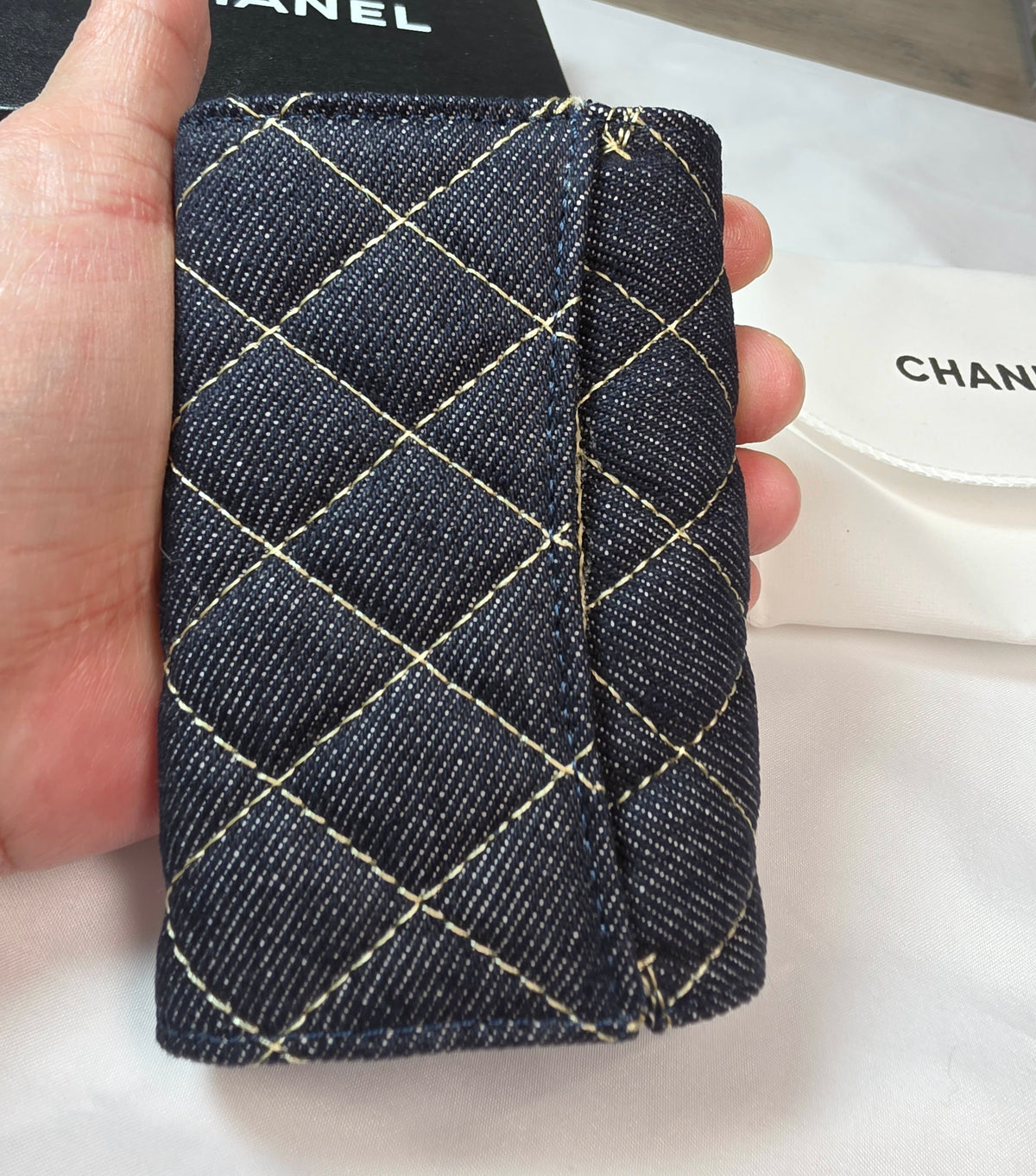 C Logo Black Wallet with Contrast Stitching