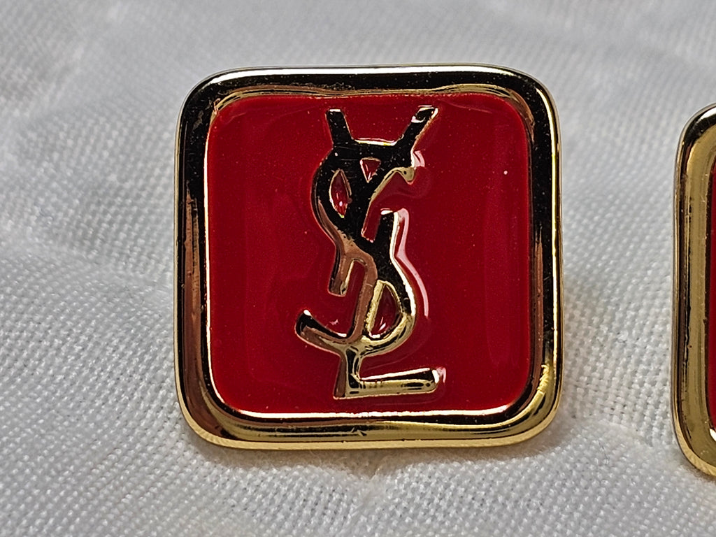 Yves St Laurent Logo charm Stud pierced Earrings NEW