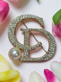 Christian Dior Logo Charm Pearl Pin Brooch