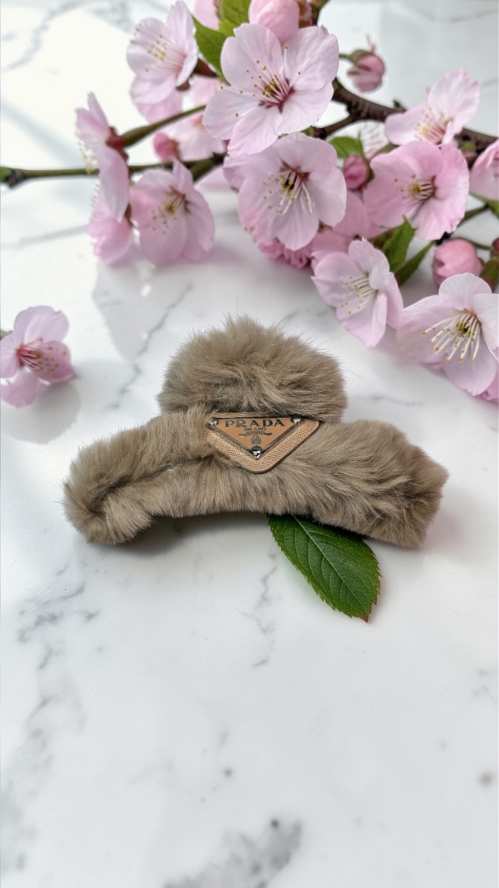 Triangle Charm Beige Fur Hair Claw Clip Spring