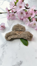 Triangle Charm Beige Fur Hair Claw Clip Spring