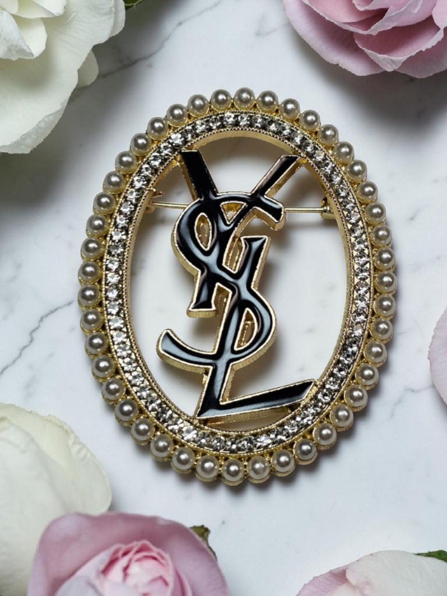 Gold and Black Logo Charm Brooch