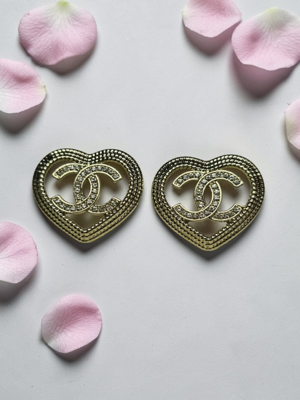 COCO Chanel Gold Heart Charm Statement Earrings