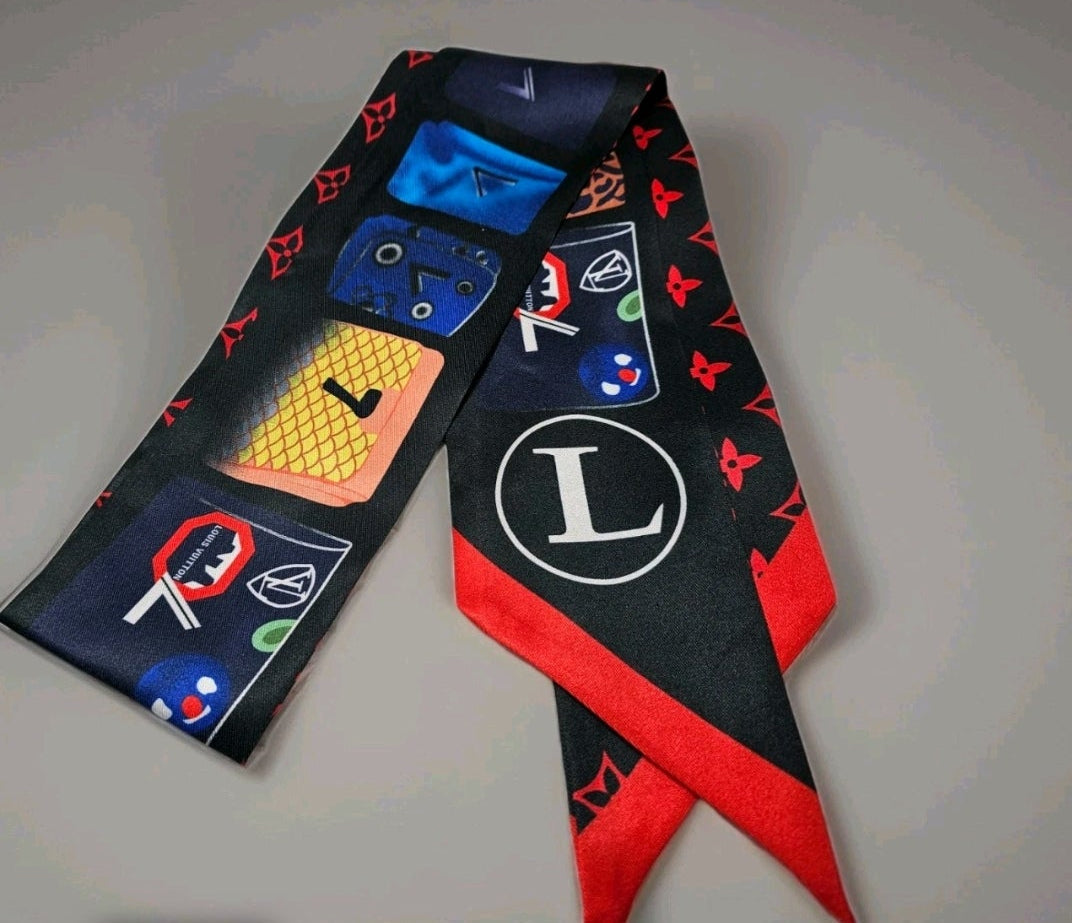 Louis Vuitton Logo Bag/ Hair Scarf Accessory Tagged 100% Silk