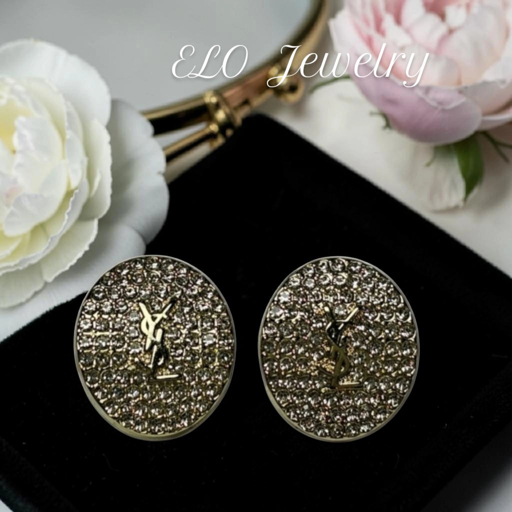 Gold Charm Pavé pierced Gemstone Earrings