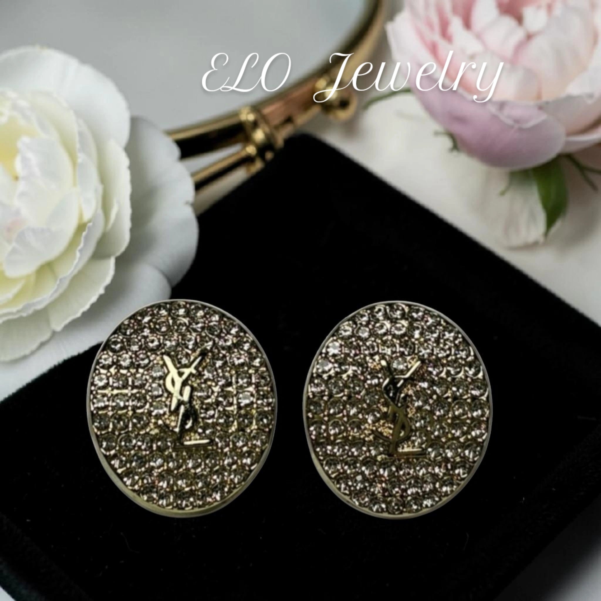 Gold Charm Pavé pierced Gemstone Earrings