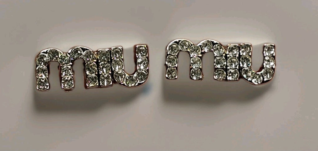Silver Miu Miu Logo Charm Earrings