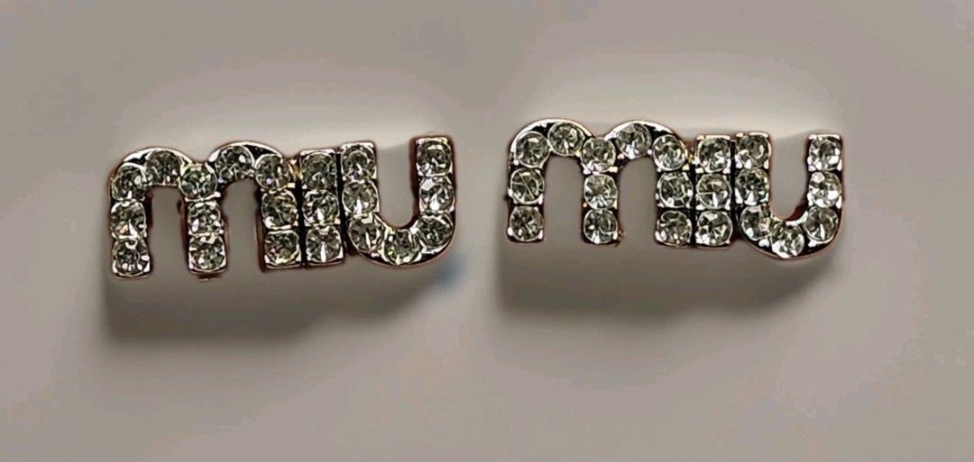 Silver Miu Miu Logo Charm Earrings