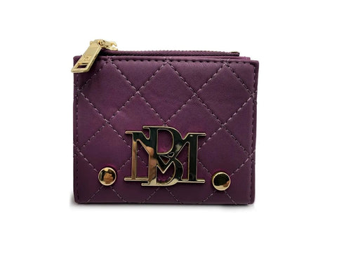 Badgley Mischka Quilted Vegan Leather Sort Wallet in Deep Wine/Plum — NWT