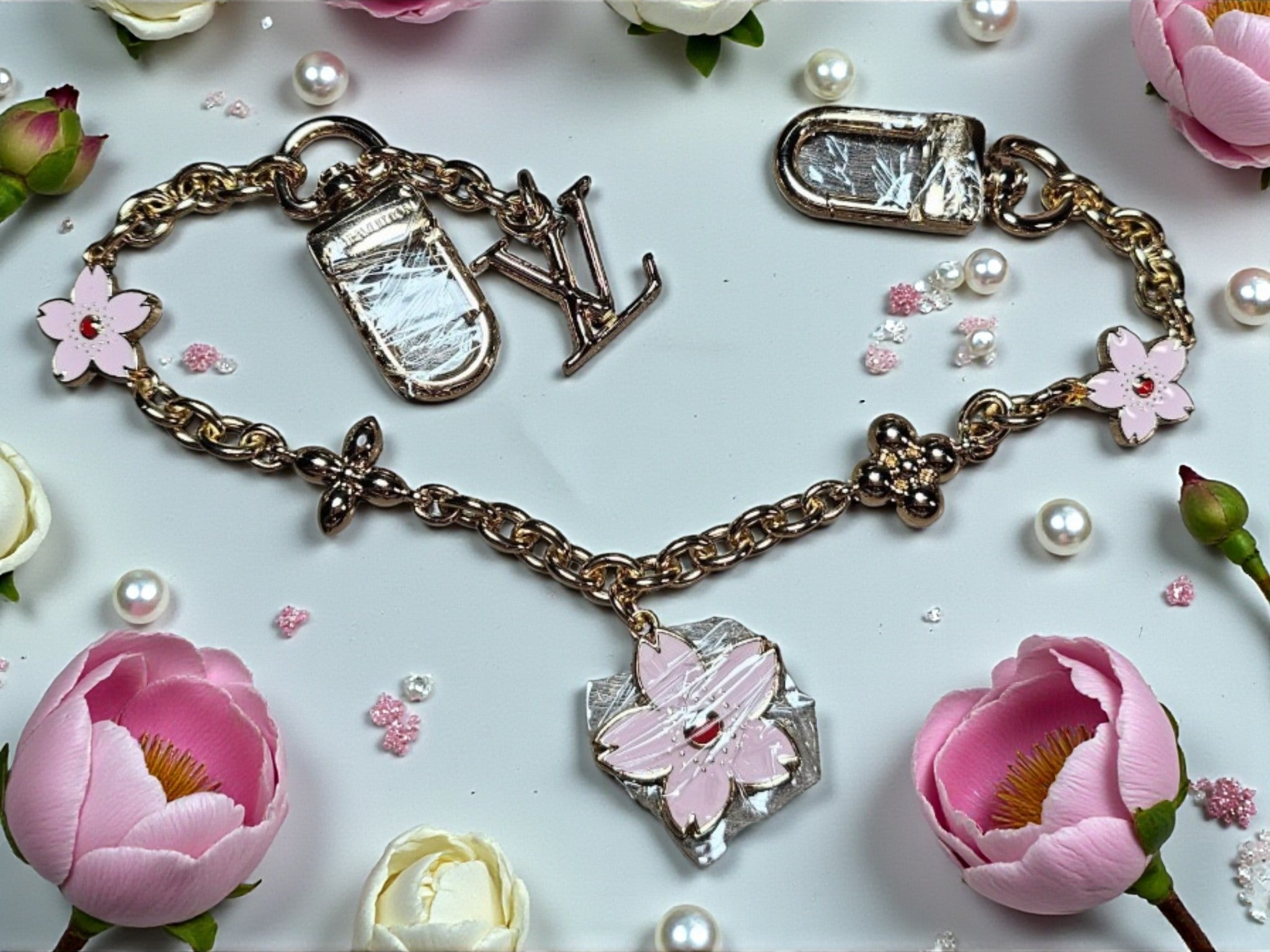 Cherry Blossom LV Logo Bag Chain Charm