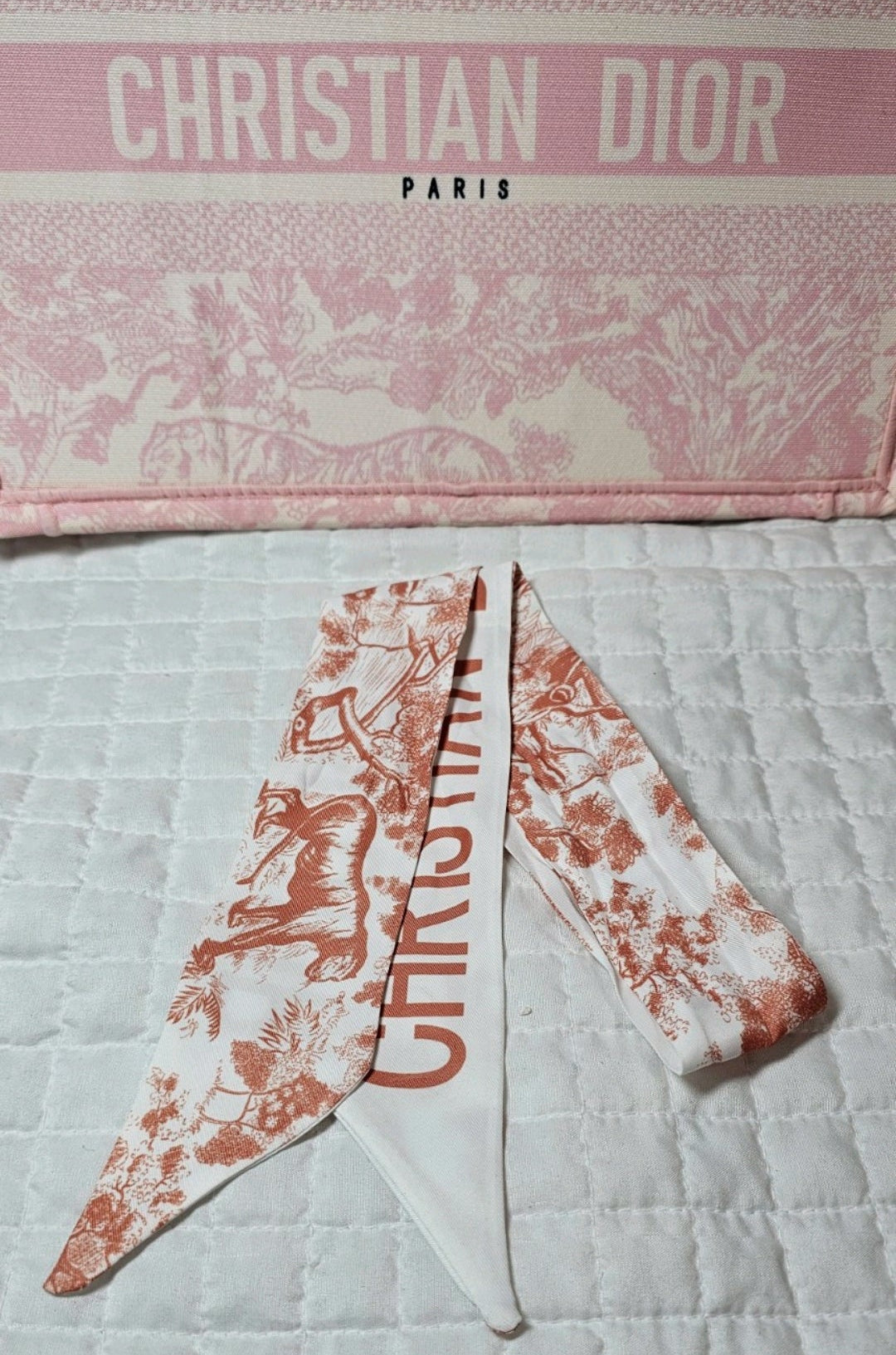 CD Bag Scarf Pink Toile de Jouy Boutique Curated Like New 100% Silk