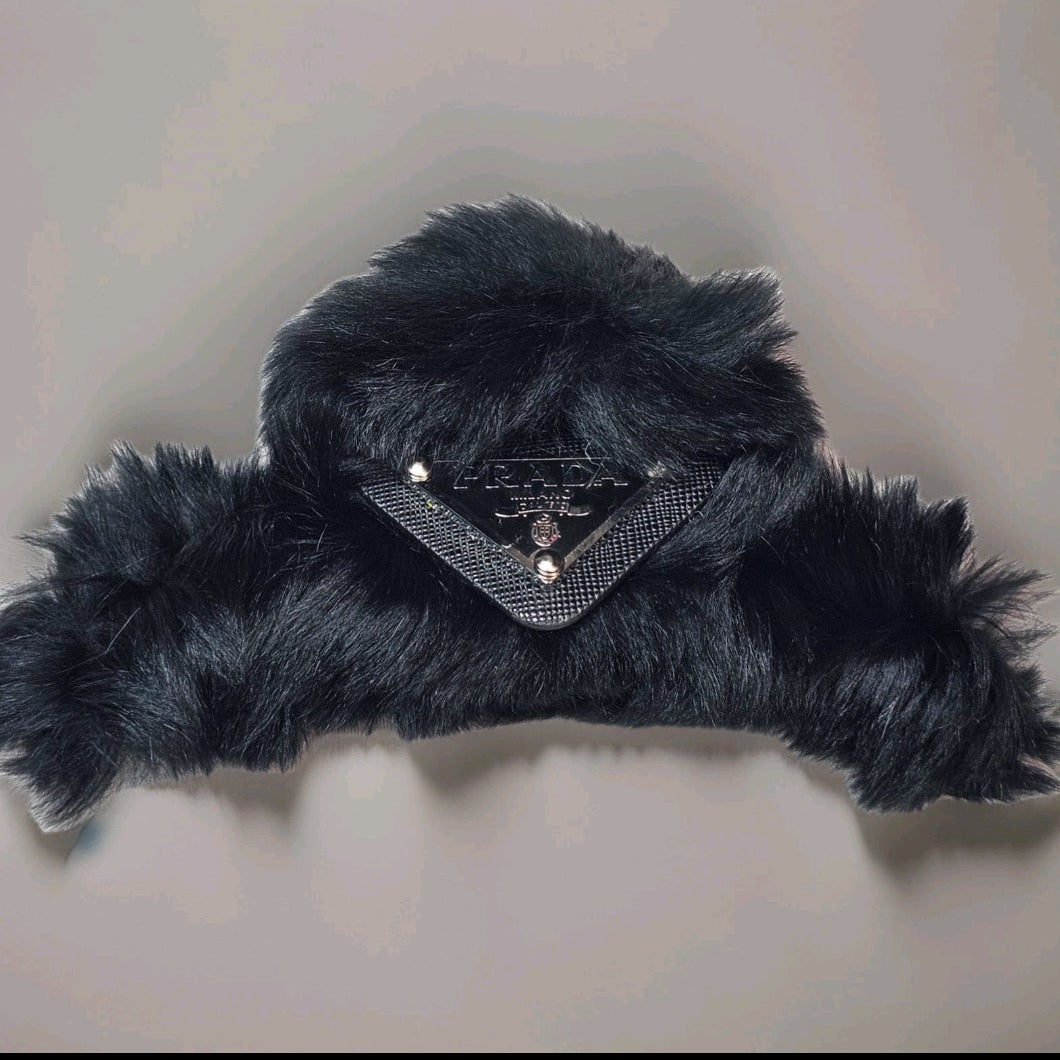 Fur Prada logo charm Hair Claw Clip