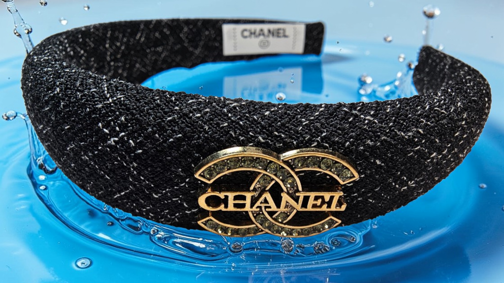 Chanel logo charm Black Denim Headband