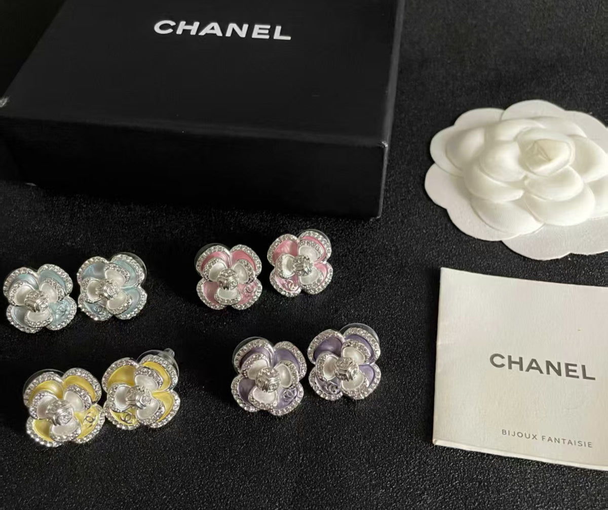 C Logo Floral Camellia Stud Earrings