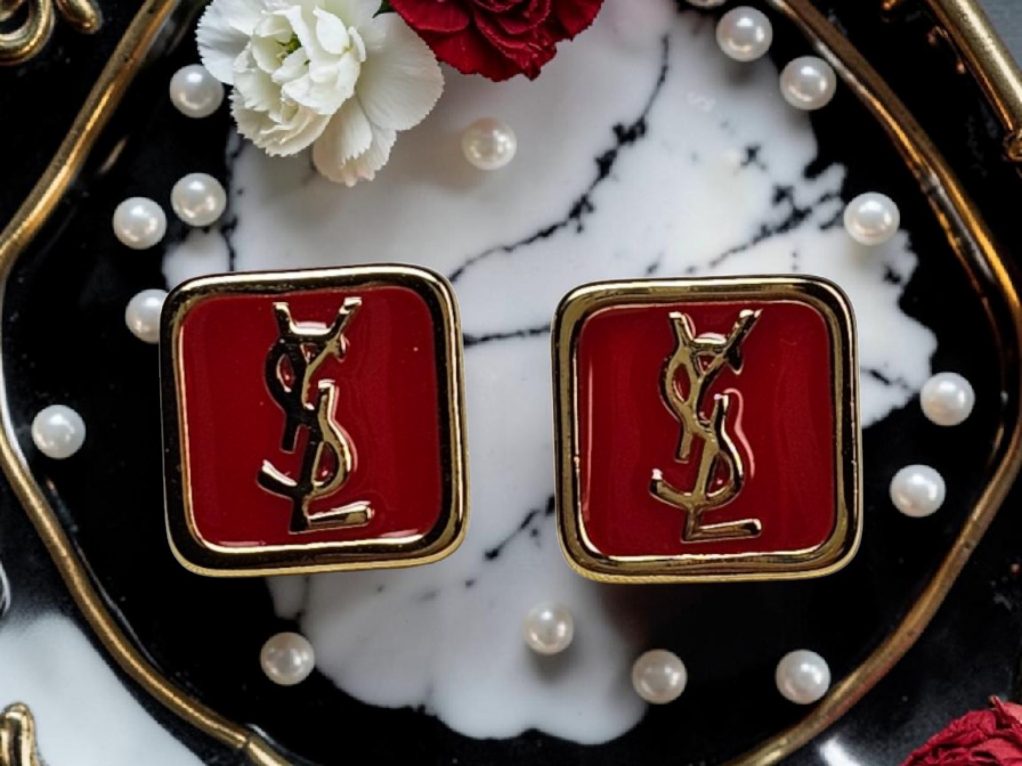 Red enamel charm Stud pierced Earrings NEW