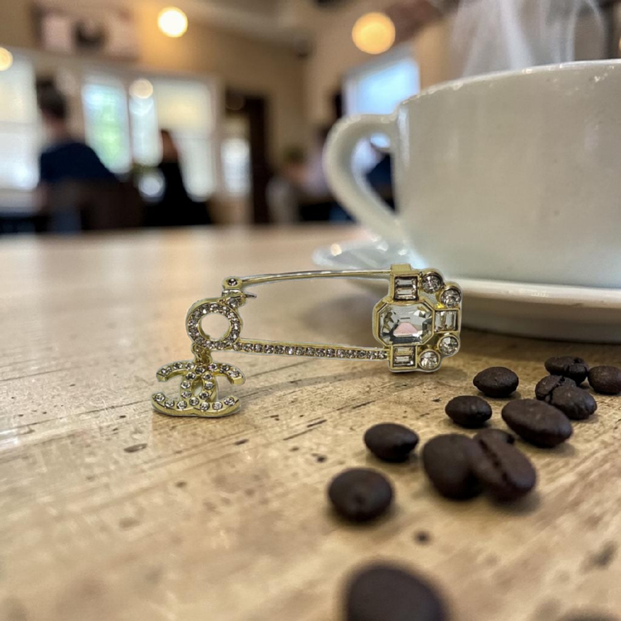 Chanel Gold Charm Safety Pin Brooch