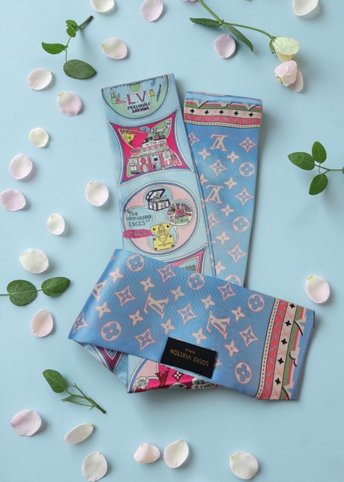 Louis Vuitton Logo Bag/ Hair Scarf Accessory Tagged 100% Silk