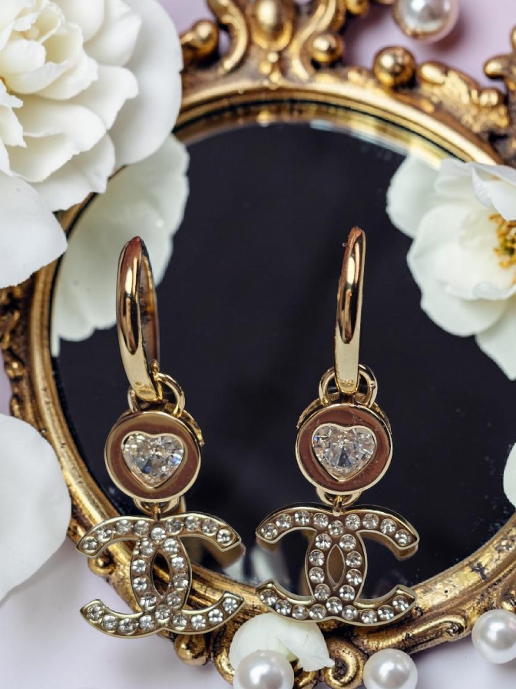 Gold Charm Logo Drop Earrings Summer