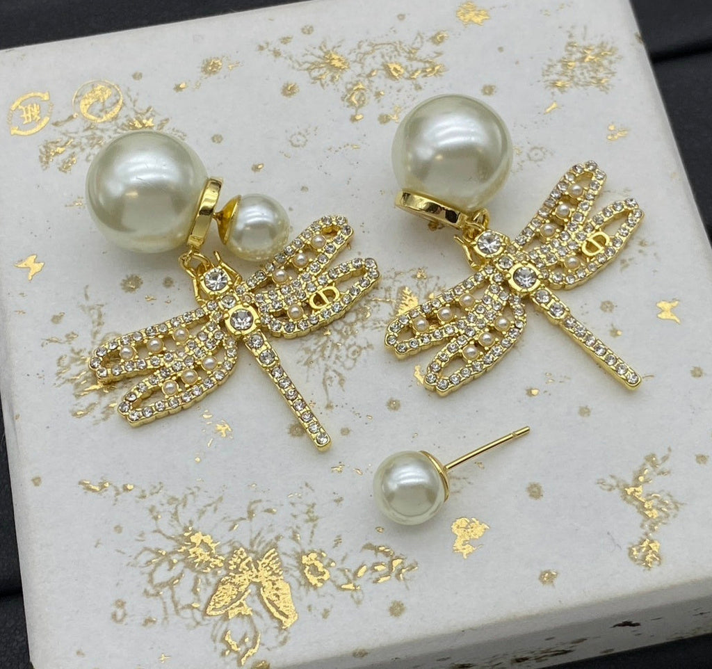18K gold plated CD logo Dragonfly Earrings