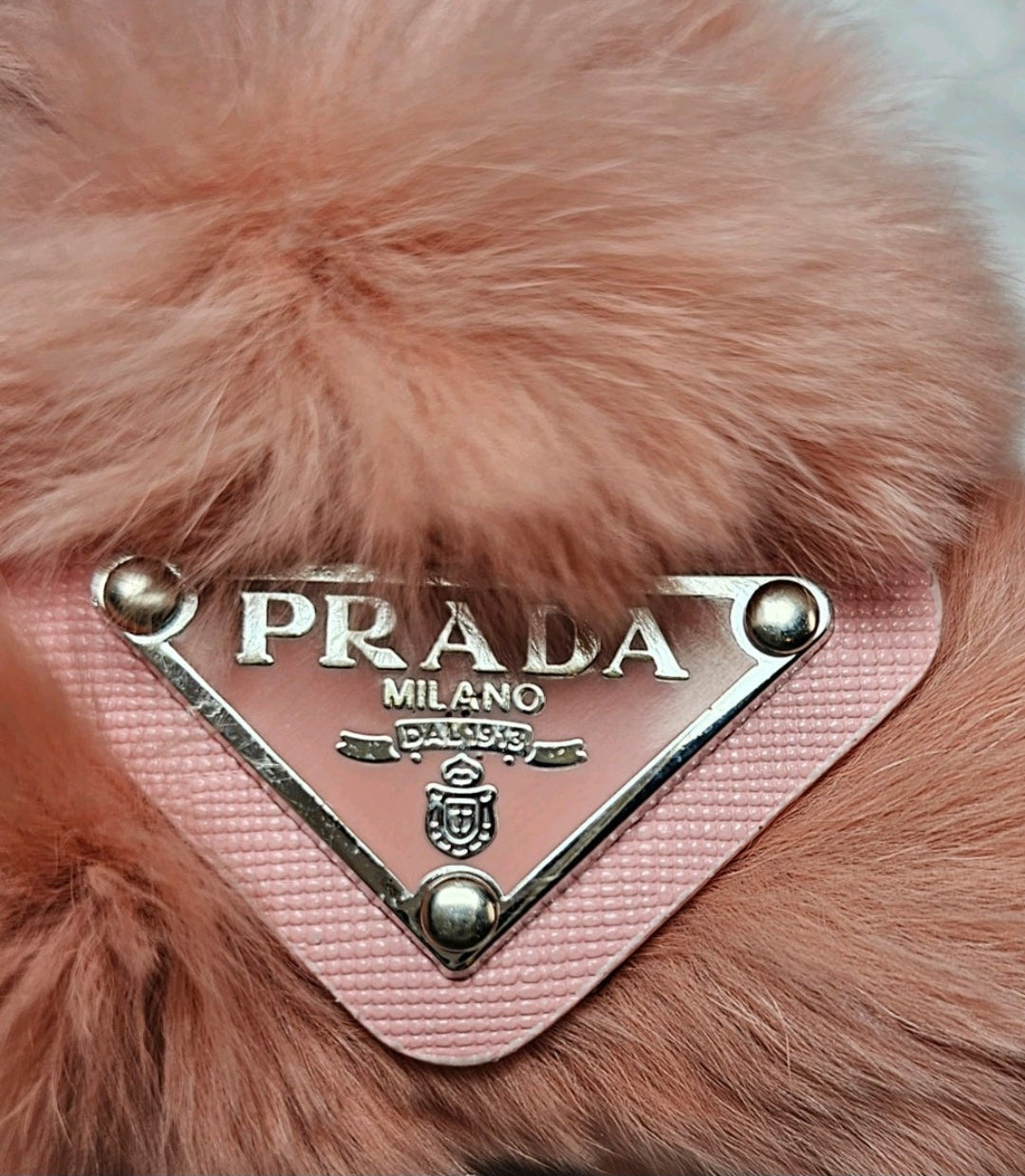 Prada Logo Charm Pink Fur Hair Claw Clip