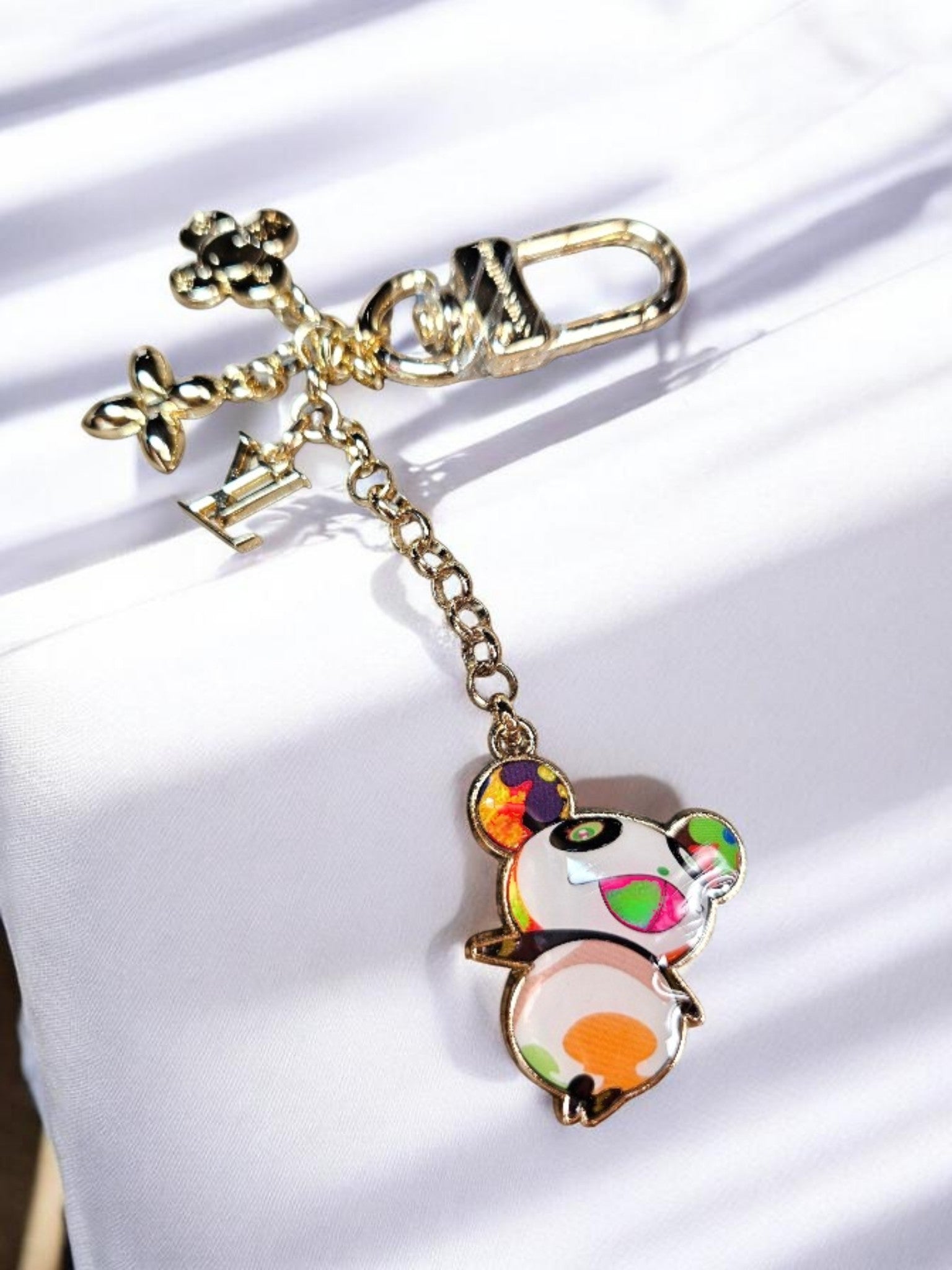 LV Logo Metal Panda Key chain bag charm