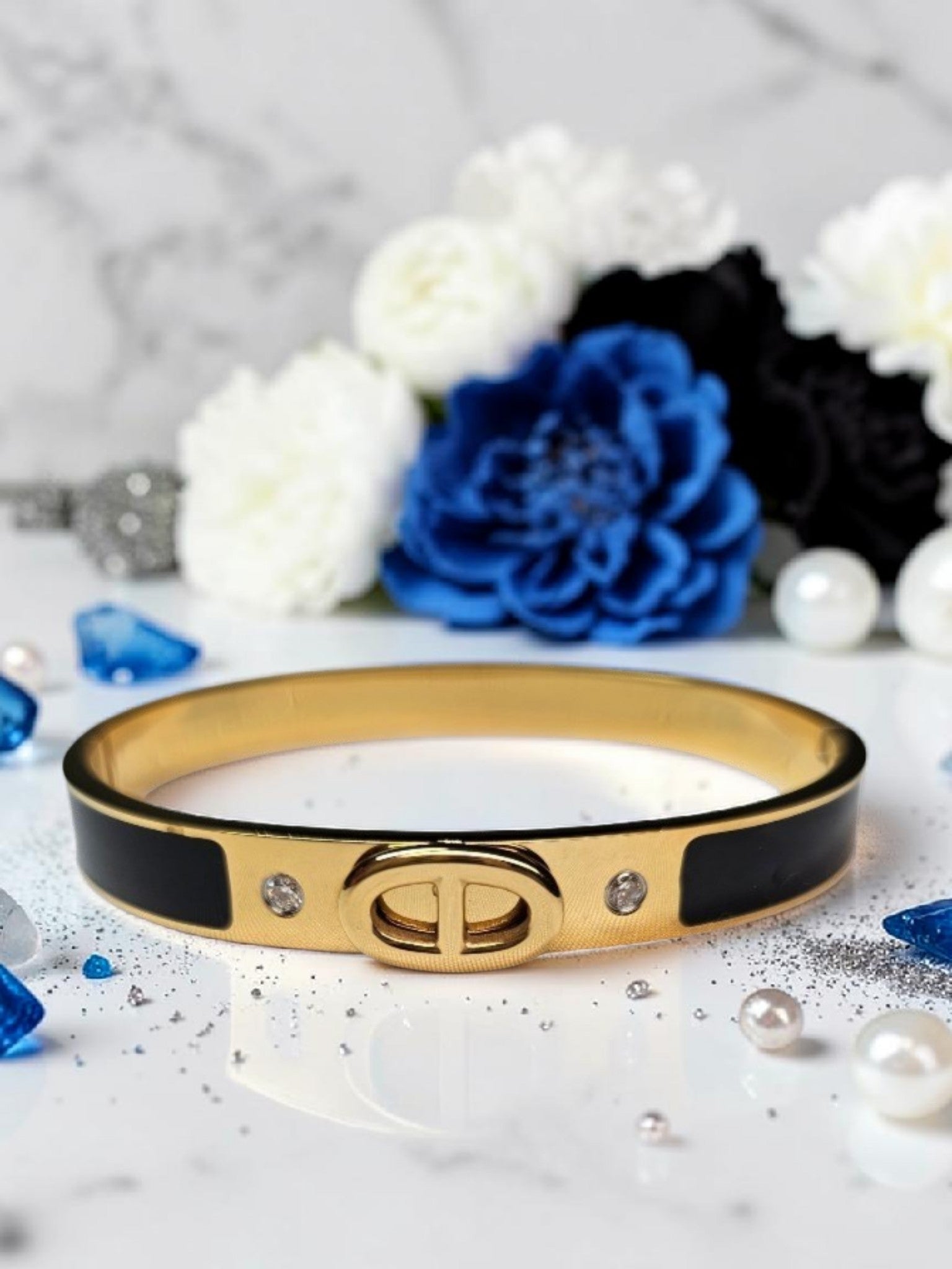 CD Logo Bangle Bracelet Black and Gold