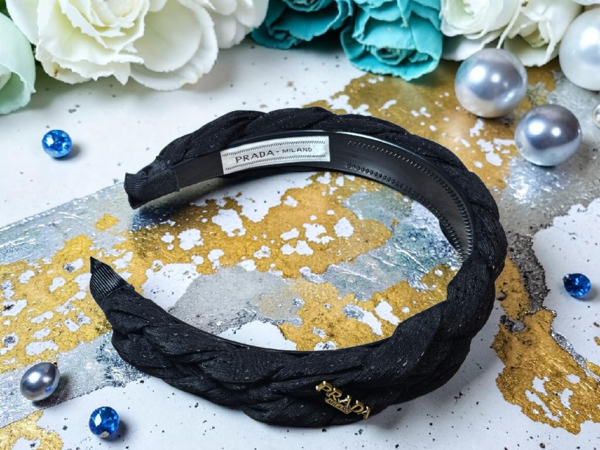 Luxury Logo charm Black Braided Headband Tagged New Summer
