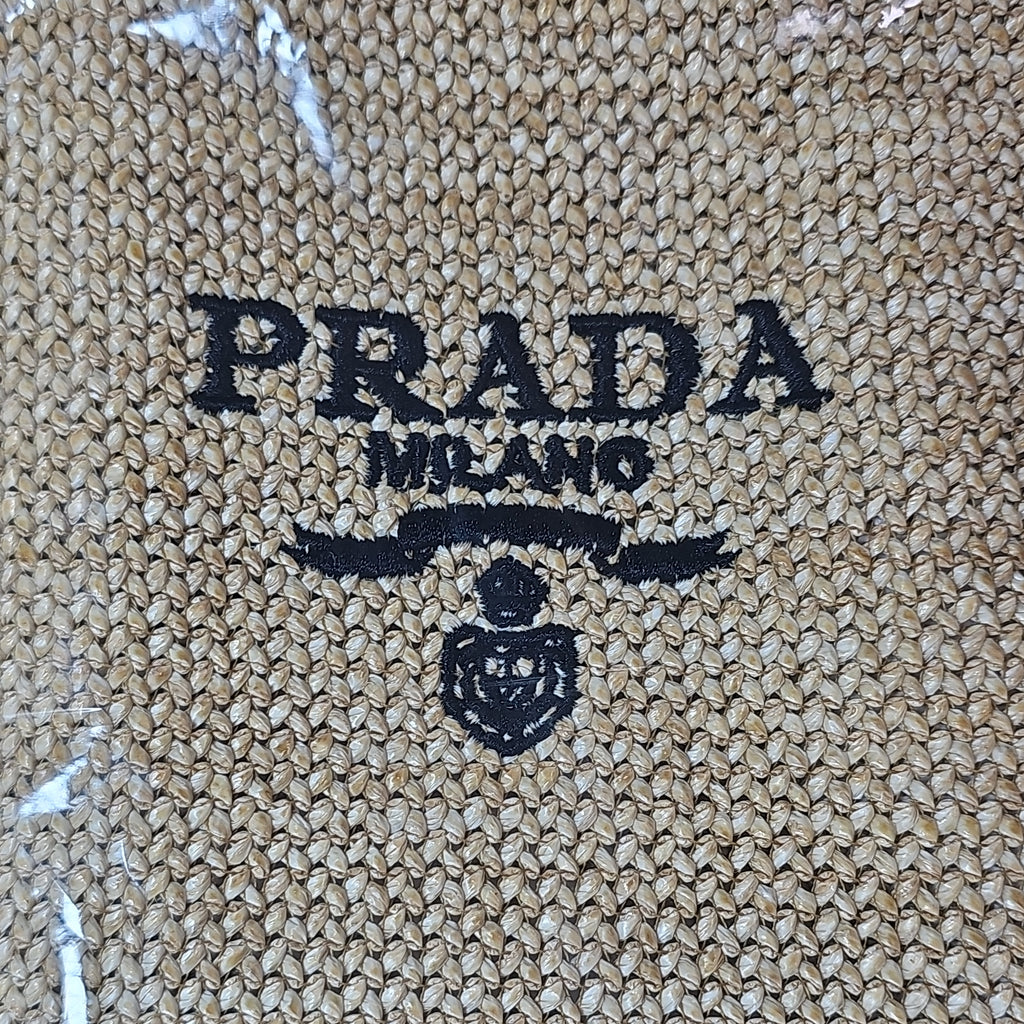 Prada Beauty Beige Double Woven Raffia Tote Bag NIB