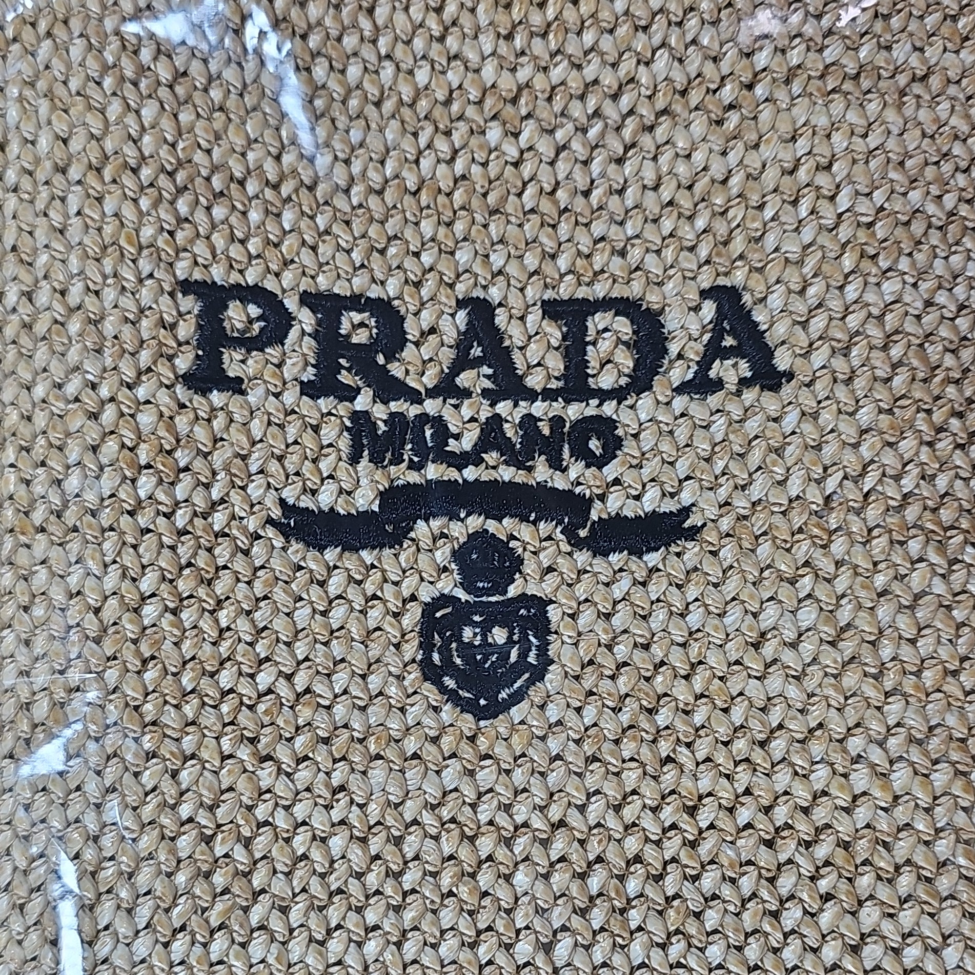 Prada Beauty Beige Double Woven Raffia Tote Bag NIB