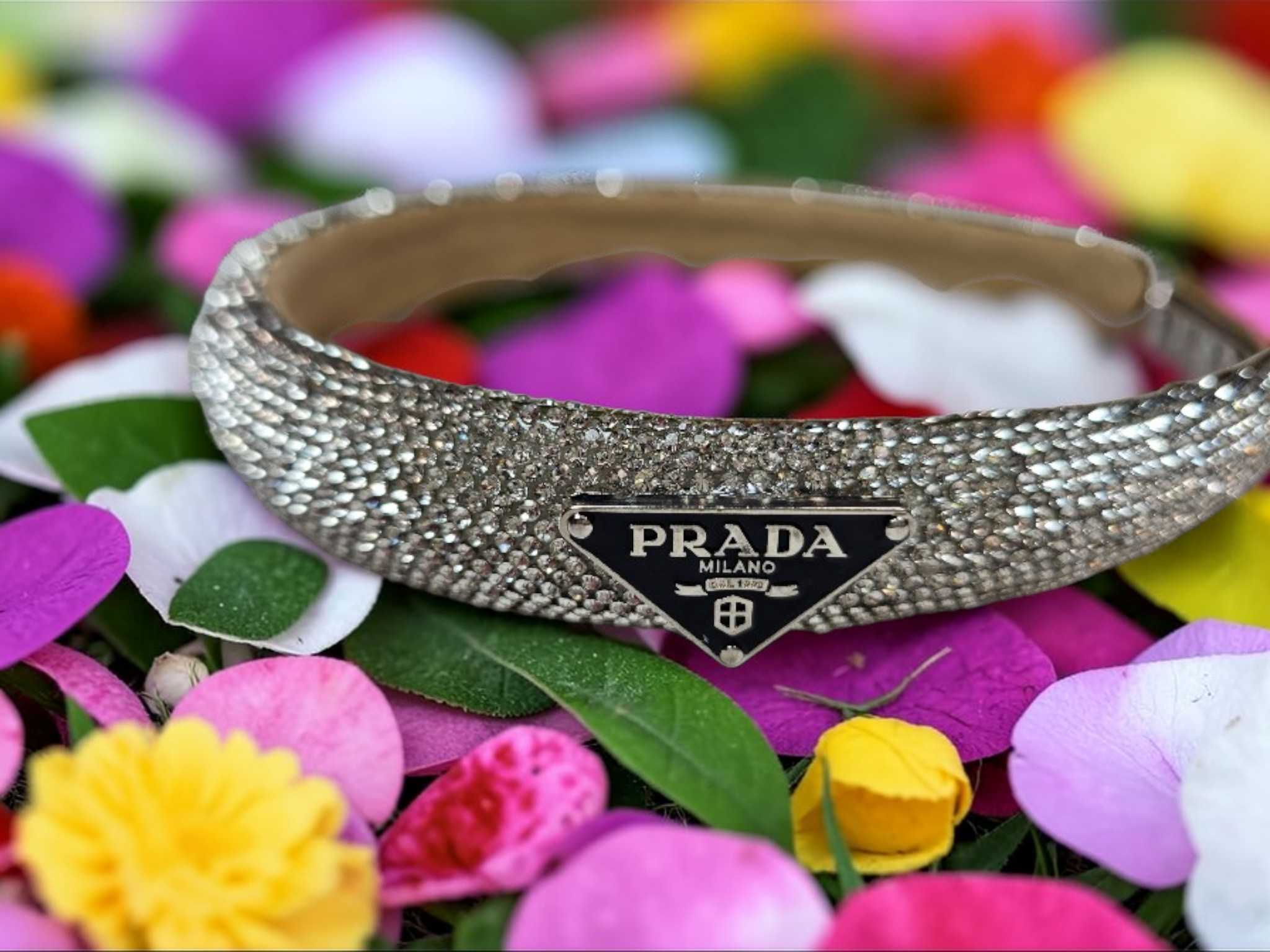 Silver Prada Charm Silver Rhinestone Headband